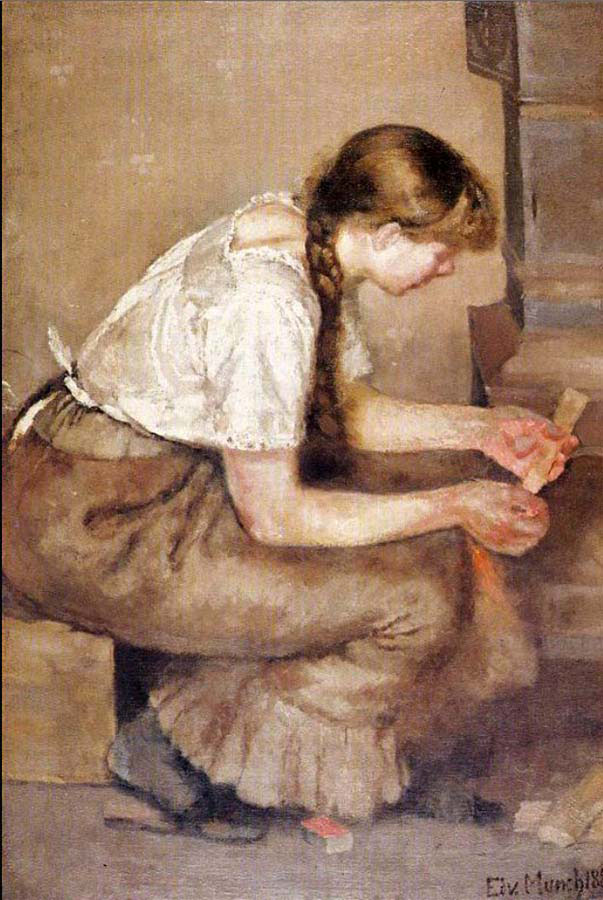 girl kindling a stove